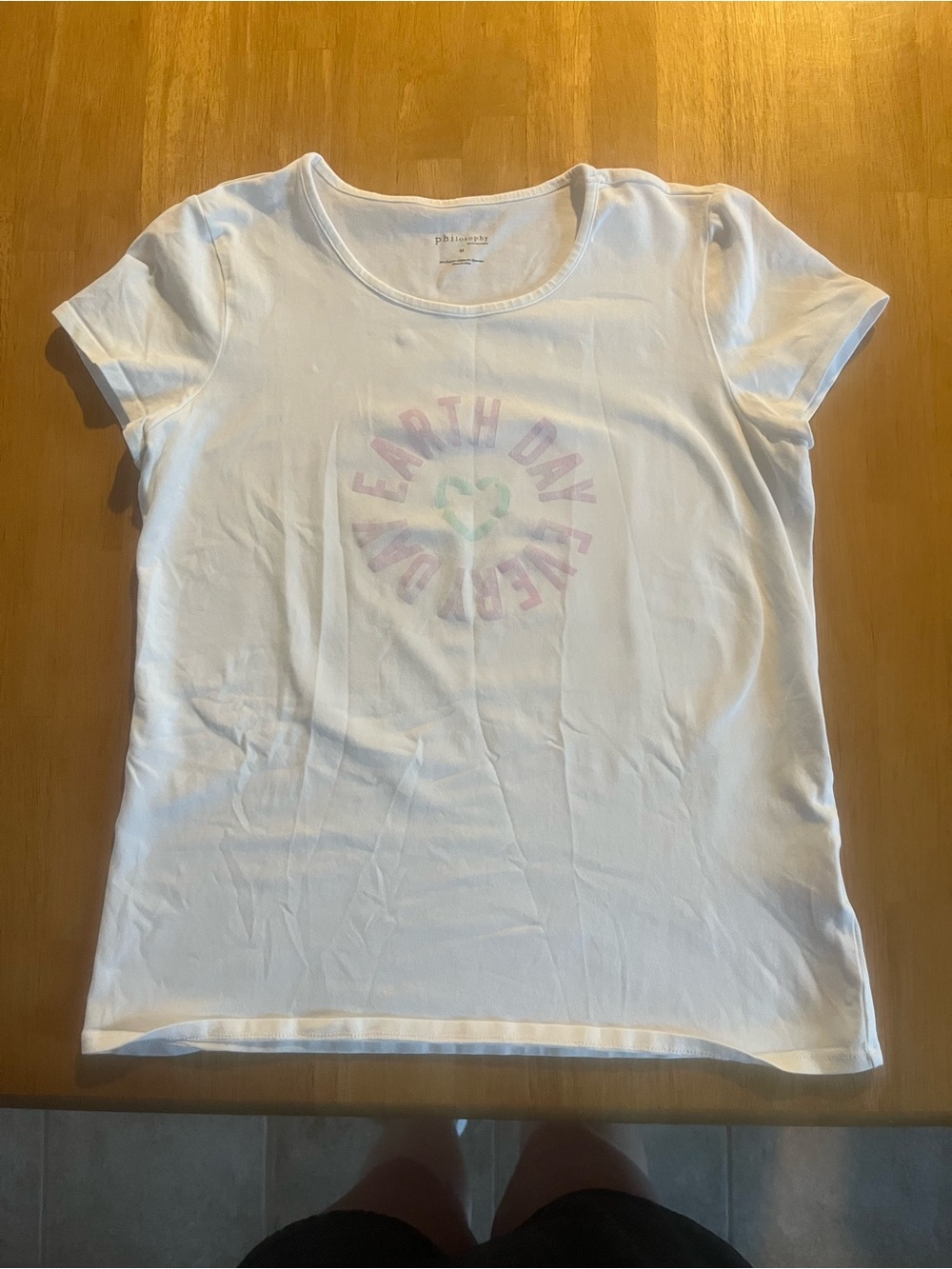 Philosophy White Tee with Pastel Earth Day Graphic